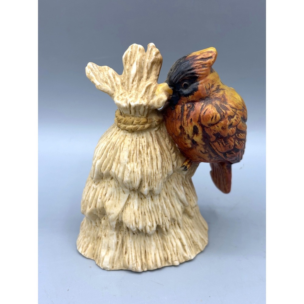 Vtg Ceramic Cardinal Figurine on Haystack Ornament Bird Decor Made in Taiwan